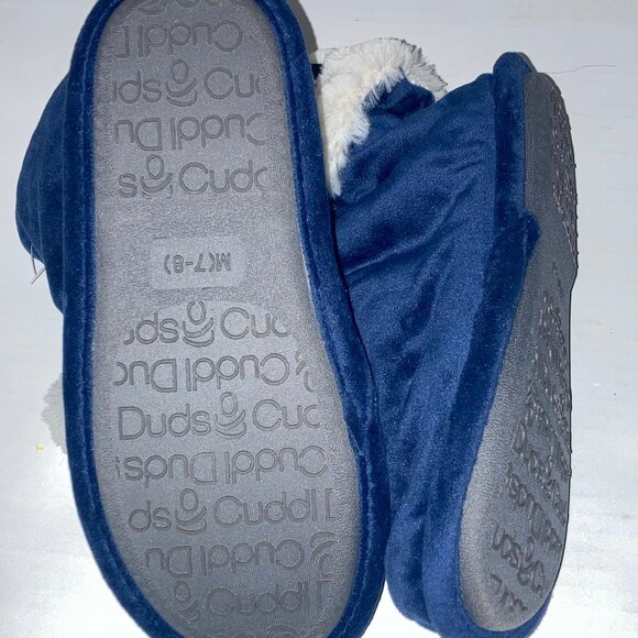 Cuddl Duds Slippers Teddy Cuff Pom Non Slip Slippers Cozy Navy Women’s 7 / 8 - Picture 6 of 8